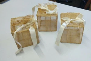 GIFT BASKETS  MESH WRAPPED WITH SILK RIBBON TIE SET OF THREE - Picture 1 of 10