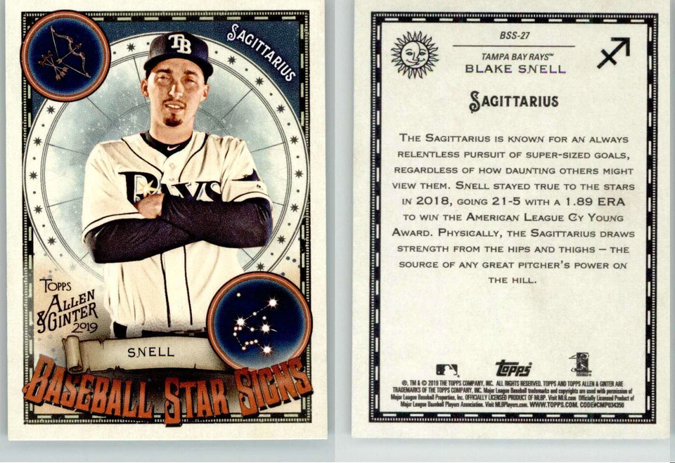 Blake Snell 2019 Topps Allen & Ginter Baseball Star Signs BSS-27 Rays - Image 1 of 1