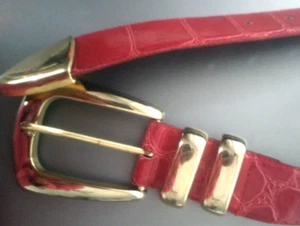 Leather belt, M, L, Art 9078, Patent Textured, Solid, Red, Taiwan - Picture 1 of 5