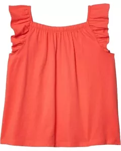 #4kids Essential Tank Top Girl Small Coral Ruffle Cap Sleeve Square Neck JDM1013 - Picture 1 of 10
