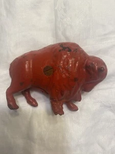 Vintage Cast Iron Buffalo Bison Coin Still Bank Original Red Paint - Picture 1 of 9
