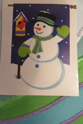  Muñeco de nieve de invierno en bufanda azul y lima, pajarera y aplique cardinal bandera CASA Foto 1 de 2