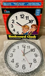 Backwards Clock 10" Reverse Counter Clockwise Time Funny Joke Prank Novelty Gift - Picture 1 of 5