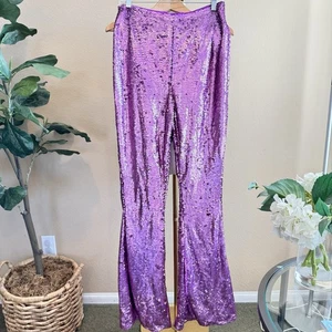 NWT Misguided Tall Sequin Flare Trouser Pants Women’s 8 Pink 34” Inseam Party - Picture 1 of 13
