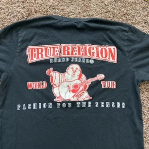 Vintage True Religion schwarz Big Logo Grafikdruck T-Shirt Herren Medium schwarz verblassen - Bild 1 von 6