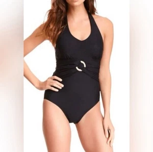 Spanx Women’s Swimsuit One Piece Black Halter Size 8 Slimming Comfort NWT - Picture 1 of 10