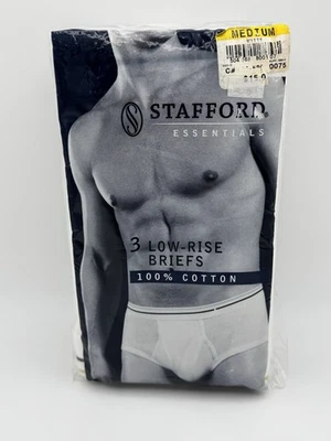 Vtg Stafford JC Penney Mens Low Rise M Briefs Underwear 3 Pair White 100% Cotton - Image 1 of 4