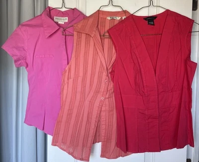 Винтажный M 3 женщин топы платье рубашки красный + розовый + арбуз средний без рукавов 316 - Изображение 1 из 4