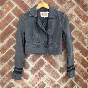Juicy Couture Y2K Crop Blazer Jacket Womens Size P Gray Black Military - Picture 1 of 10