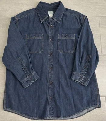 LL Bean Shirt Mens XL Blue Denim Button Down Traditional Fit Casual Outdoors - Image 1 of 4