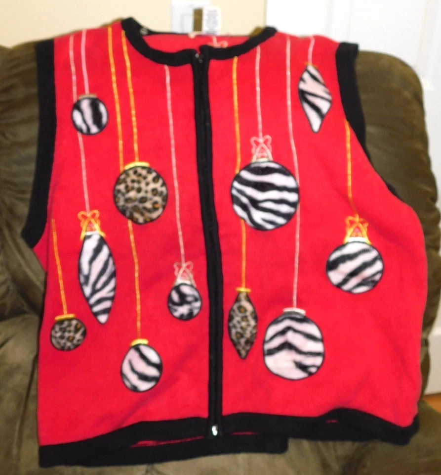 Bechamel Woman Red Black Zip Up Sleeveless Vest Sweater - XL - Image 1 of 1