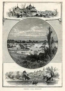 Prospect Park, Brooklyn, scenes, Historic America 1872 Antique Engraving - Picture 1 of 4