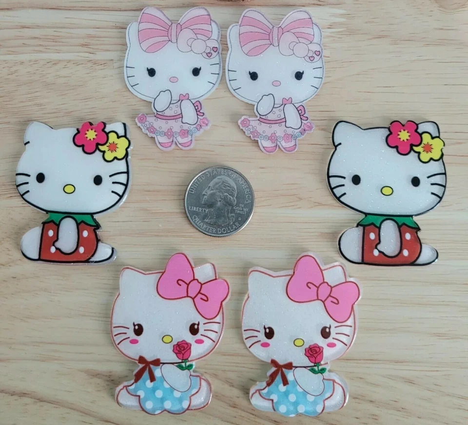 6 Pcs Lot hell9 kitty Flatback Resin Cabochon Hair Bow Center Supplies. - Image 1 of 1