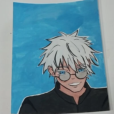 Pintura gouache de 6x8 pulgadas sobre papel de acuarela arte pop anime título JJK Gojo A1 Foto 1 de 3