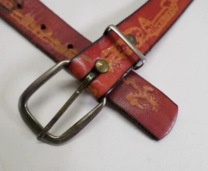 Hand Made Leather Belt 32 Ranch Horse Tooled Red - Picture 1 of 11