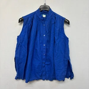 Kenzo Paris Women Sleeveless Linen Blend Blouse Top Shirt Size 42 Blue B383 -28 - Picture 1 of 13