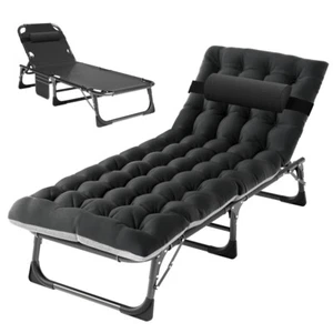 NAIZEA New Folding Camping Cot Rollaway Guest Bed 4 Level Cot Bed Black Mattress - Picture 1 of 12