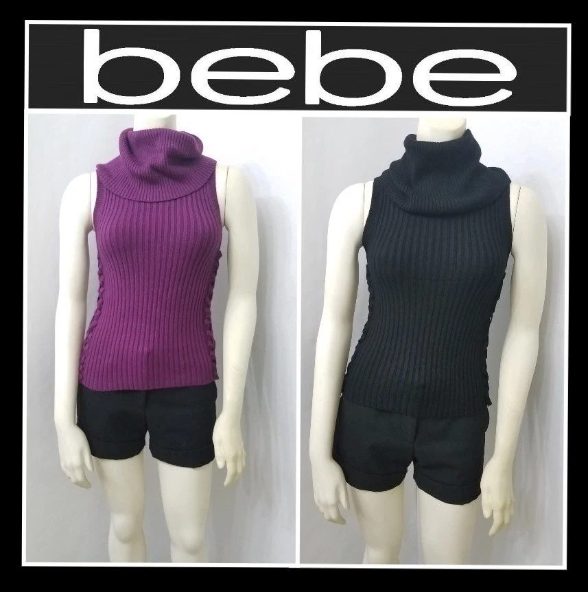bebe LACE-UP SIDE MOCK NECK SWEATER WOMENS SEXY TOP SIZE XS-XL (NEW) MSRP $54 - Image 1 of 1