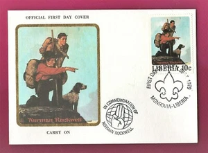 Scouts  " CARRY ON " art by Norman Rockwell pictorial cancels Liberia Cover 1979 - Picture 1 of 2