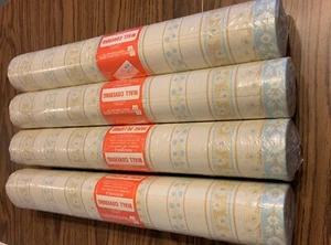 Vintage Cottagecore Wallpaper Striped Floral Cream Blue Beige Textured Rolls USA - Picture 1 of 17