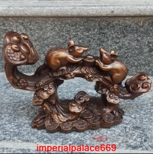 8,8“ Alte China Fengshui Reines Kupfer Ruyi Rekrut Geld Ratte Statue - Bild 1 von 4
