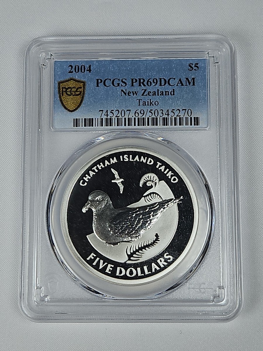 2004 New Zealand $5 Dollars Chatham Island Taiko Silver Coin PCGS