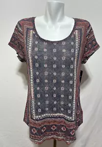 Lucky Brand Damen dunkelorange blau Top Shirt Tunika Large Baumwollmischung neu mit Etikett - Bild 1 von 7