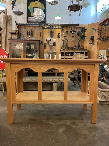 Vintage Arched White Oak Rectory Console Table with One Shelf Cover