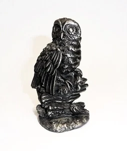Antik Bronze Figur Eule sitzend Stamm Natur grau schwer Skulptur 625g 9 cm - Bild 1 von 2