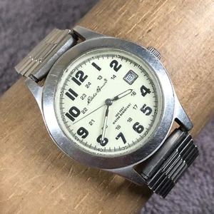 Eddie Bauer Men V8V120 Formal Silver Tone Expansion 37mm Quartz Watch 7 1/2" - Picture 1 of 11