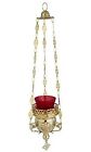 Ornate Hanging Sanctuary Lamp with Glass, 13" Long