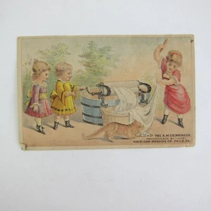 Victorian Trade Card American Machine Co Wringer Wäsche Kinder Katze Philly PA - Bild 1 von 12