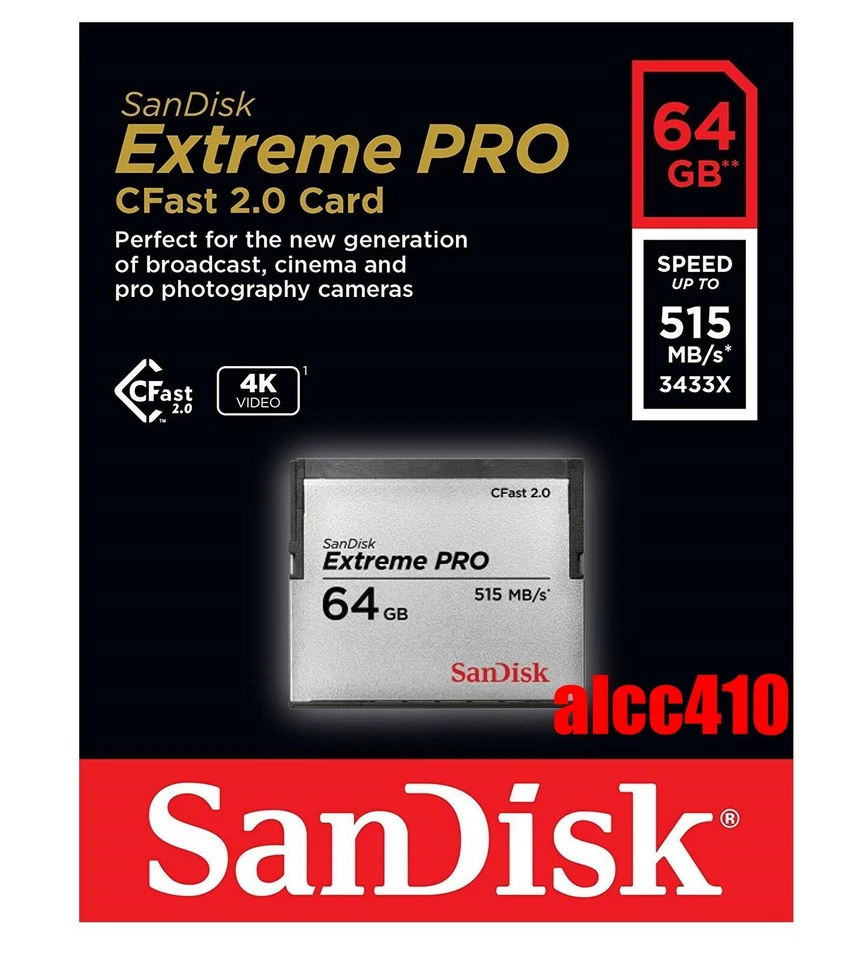 Sandisk Extreme Pro 64GB CFast Memory Card 4K Video Read 525MB/s Write 430MB/s E - Image 1 of 1