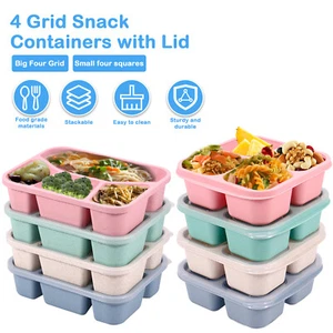 4 Pack Kids Snack Containers Including Lid 4 Compartment Bento Snack Box KoyVE - Picture 1 of 13