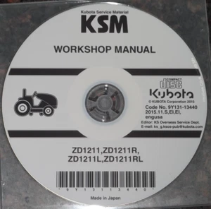 KUBOTA ZD1211 R L RL ZERO TURN MOWER SERVICE SHOP REPAIR WORKSHOP MANUAL CD/DVD - Picture 1 of 1