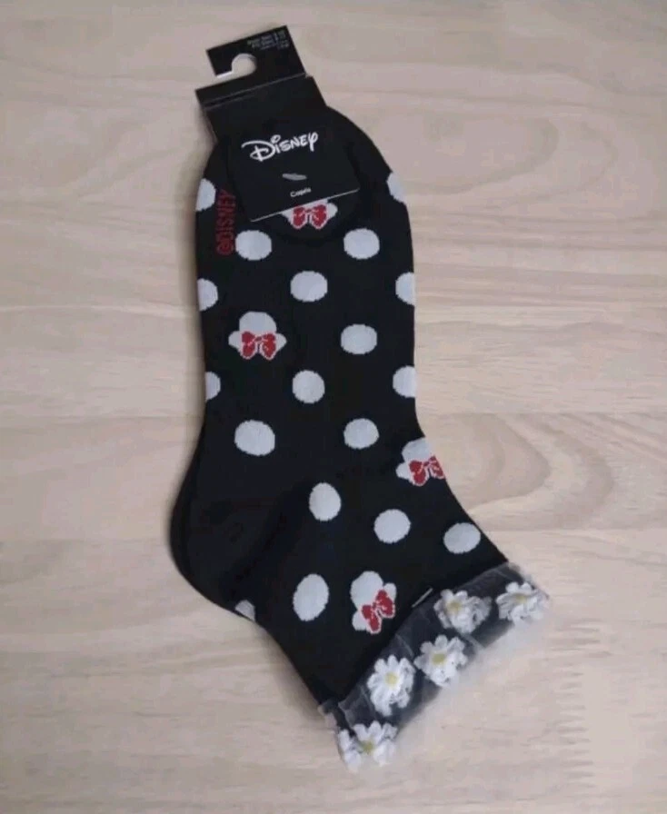 Disney Minnie Mouse Lunares Encaje Ribete Calcetines Negro Blanco Y2k Foto 1 de 1