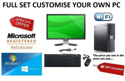  FULL DELL/HP Core i5,i3 DESKTOP TOWER PC&LCD COMPUTER WINDOWS 10 WIFI,WARRANTY - Image 1 of 4