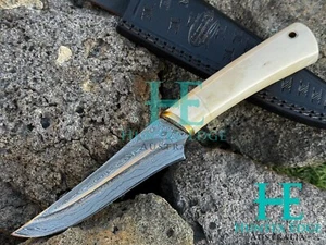 HUNTEX Custom Handmade Damascus Blade, Camel Bone Handle, Exotic Skinner Knife - Picture 1 of 5