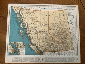 Antique 1937 Rand-McNally Map Of British Columbia & Alberta 13”x10.5” Atlas - Picture 1 of 6