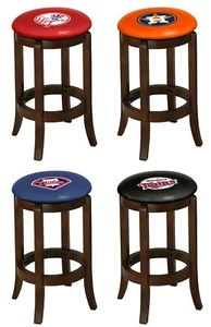 Bar Stool Wood Espresso Finish 29" Tall with MLB Team Logo Decal Swivel Seat   - Picture 1 of 110