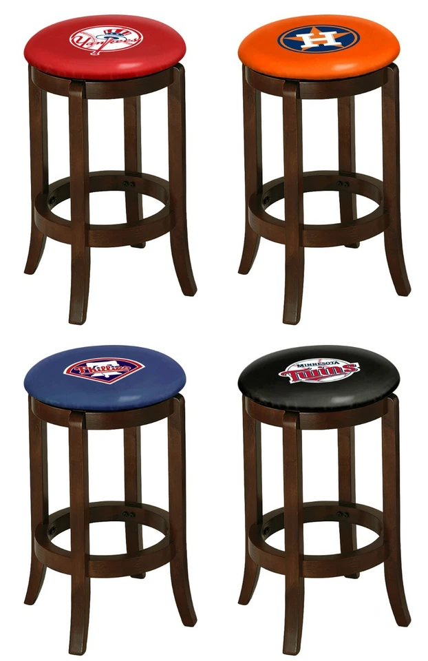 Taburete de bar madera acabado espresso 29" de alto con calcomanía del logotipo del equipo MLB asiento giratorio   Foto 1 de 1