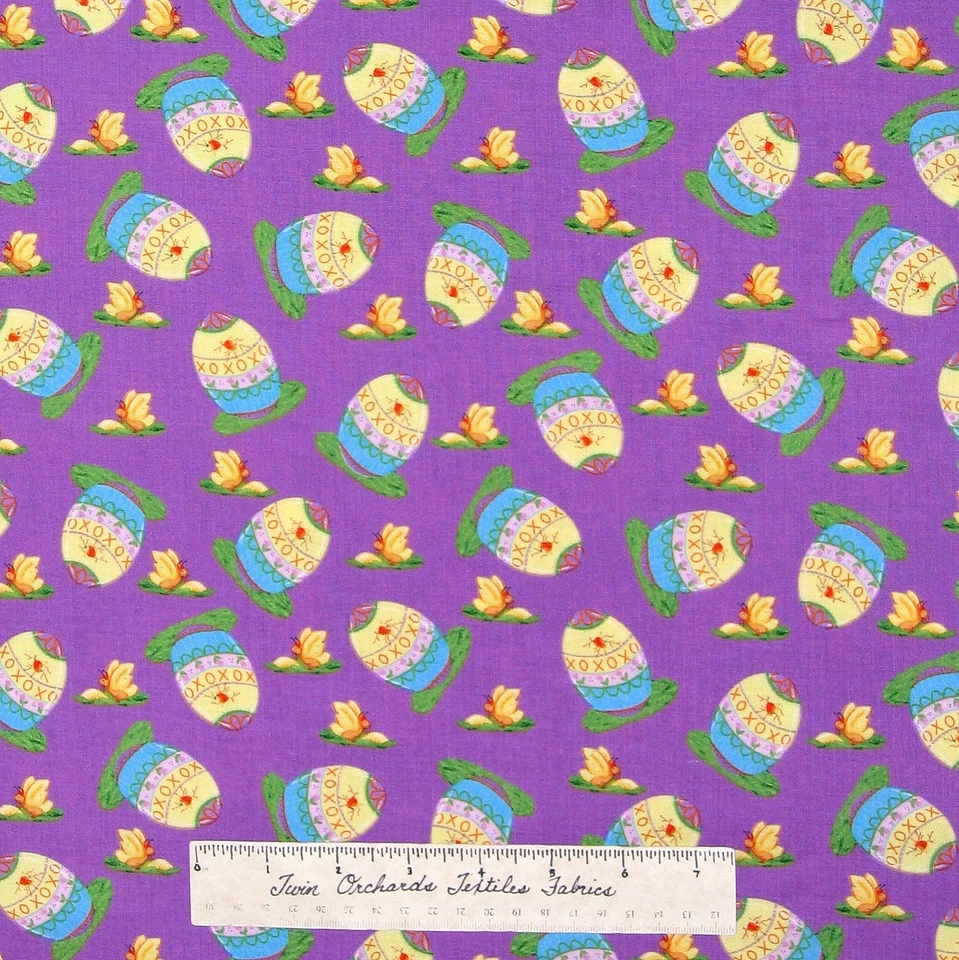 Easter Fabric - Hallmark Occasions Eggs Butterfly Purple - Free Spirit 29" - Image 1 of 1