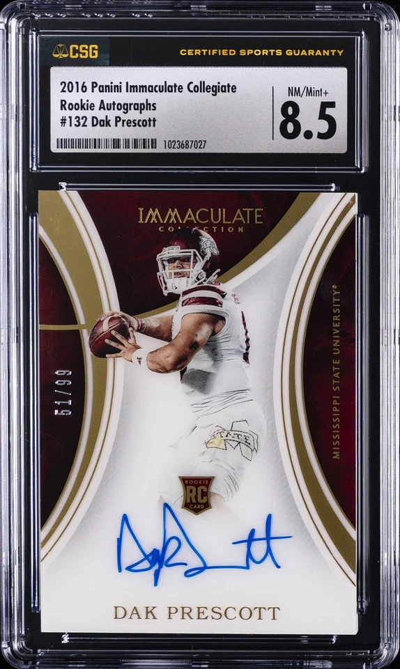 2016 IMMACULATE COLLEGIATE RC AUTOS 51/99 #132 DAK PRESCOTT CSG 8.5 - Image 1 of 2