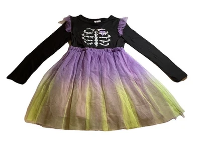 Niñas 4T HALLOWEEN Suave Brillante ESQUELETO TUL VESTIDO Púrpura Corazón Hombre Falda Foto 1 de 3