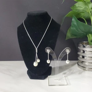 Brighton Twisted Pearl Lariat Silver Plated Dangle Necklace and Earring Set - Picture 1 of 18
