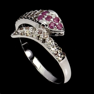 925 Sterling Silver Ring Round Ruby Sapphire Natural Gemstone Jewelry Cobra Sz 9 - Picture 1 of 14