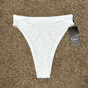 Women's High Rise Cheeky Coverage Solid White Bikini Bottoms Size Large NWT - Picture 1 of 6