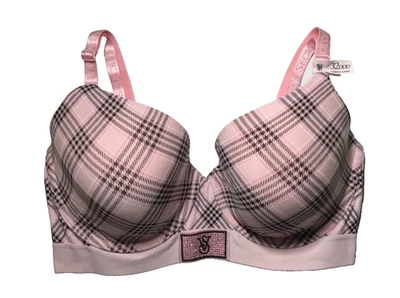 Victoria's Secret Camiseta Demi Sujetador 32DDD/F Rosa Ligeramente Forrado Brillo Parche NUEVO Foto 1 de 4