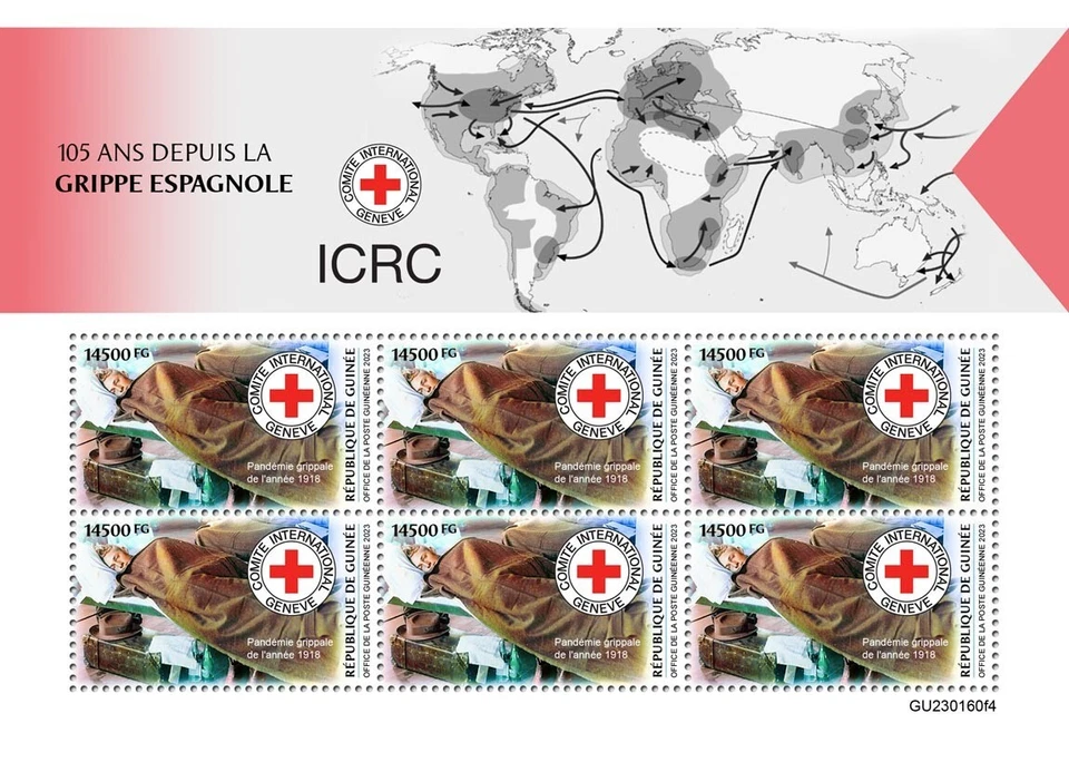 Estampillas de la Cruz Roja Pandemia de Gripe Española MNH 2023 Guinea M/S Foto 1 de 1