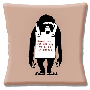 Funda cojín de almohada Banksy artista de graffiti mono ""Ríete ahora"" un día nosotros.. 16 - Imagen 1 de 3